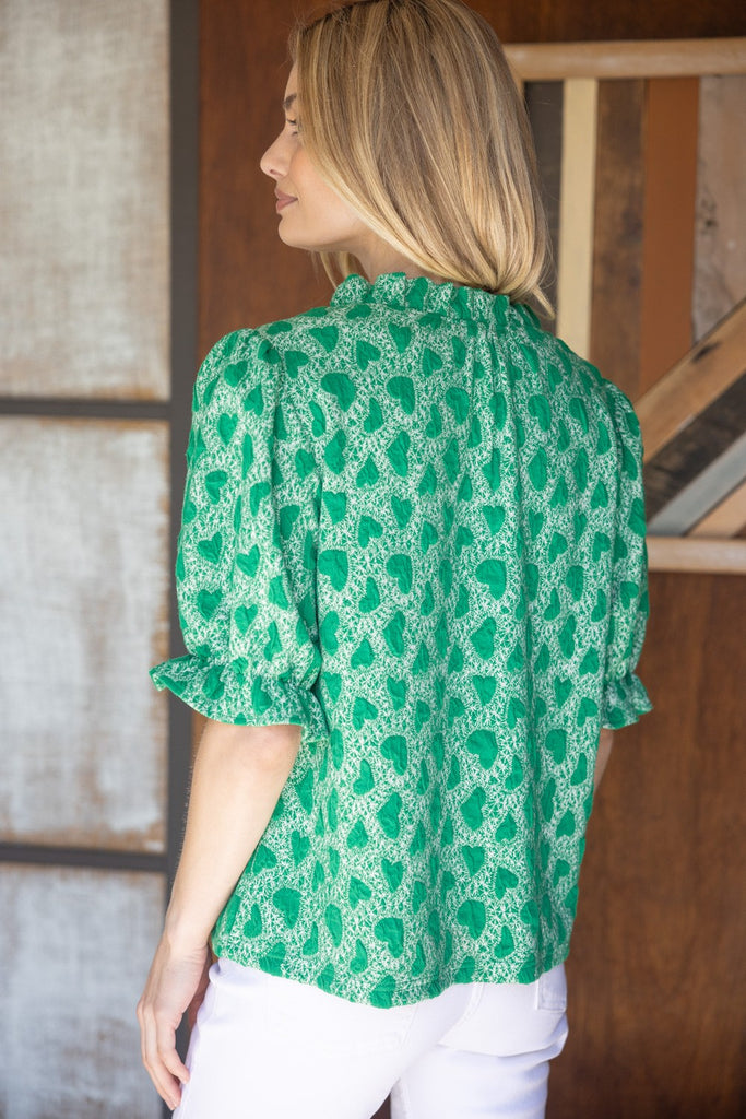 Green Heart Ruffle Top