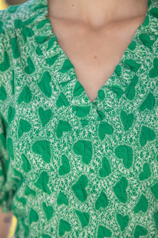 Green Heart Ruffle Top