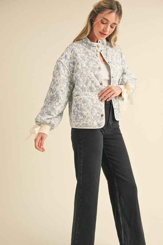 Blue Floral Quilted Jacket