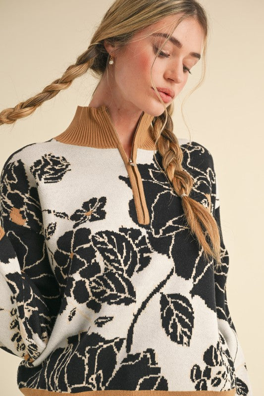 Floral Half Zip Sweater