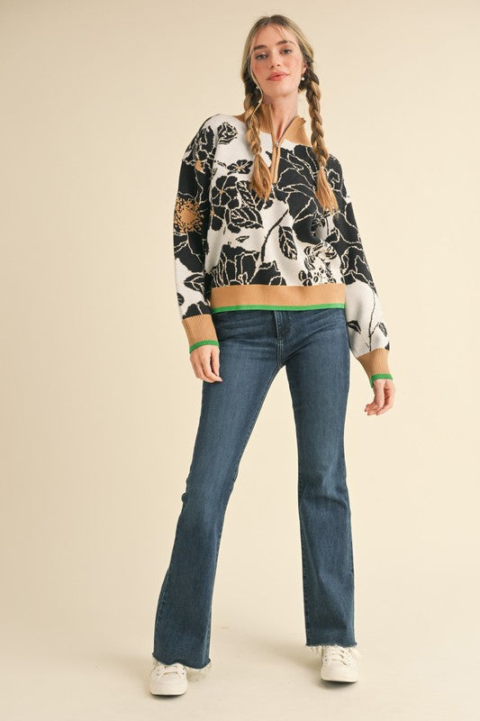 Floral Half Zip Sweater