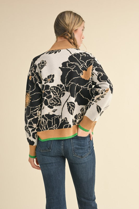 Floral Half Zip Sweater