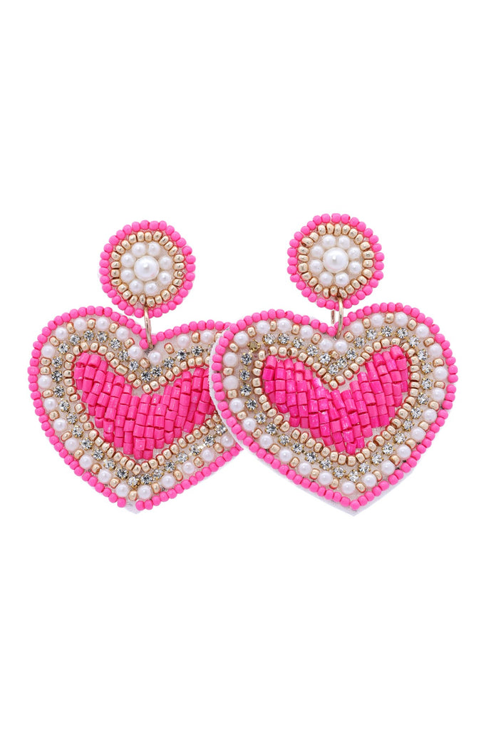 Pink Beaded Heart Earrings