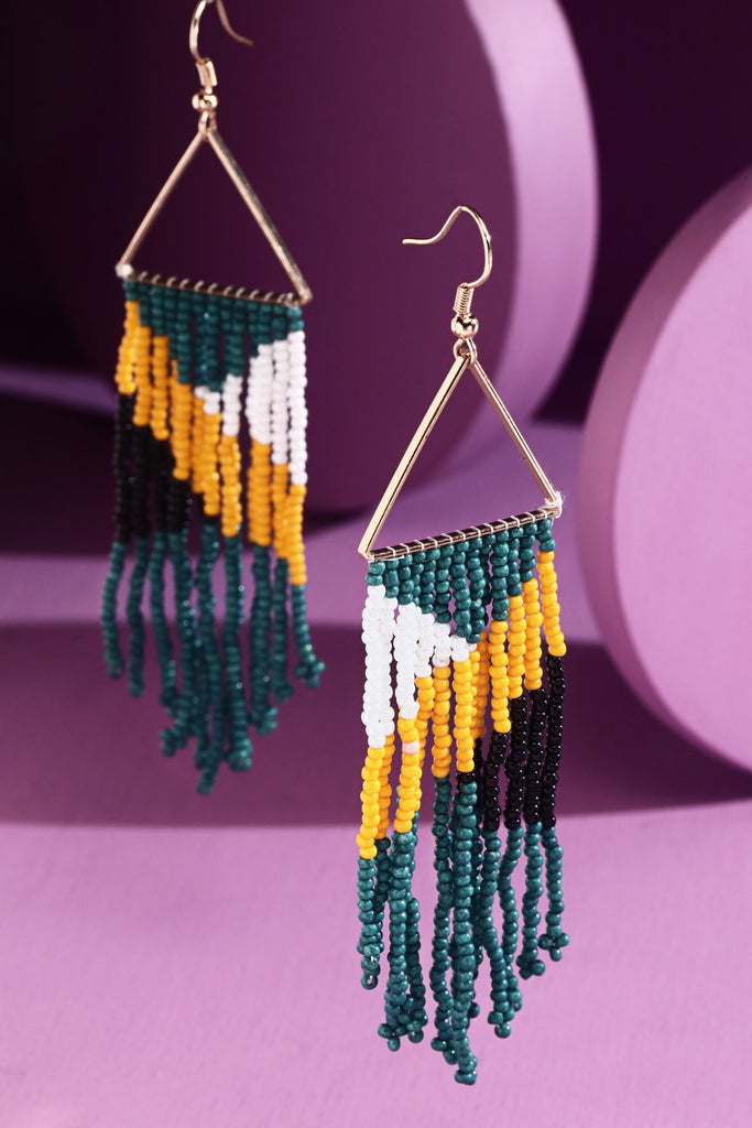 Green Color Block Seed Bead Earrings