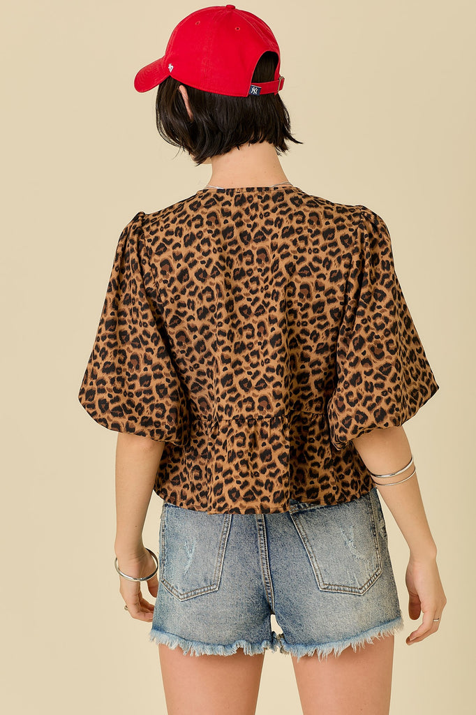 Leopard Tie Front Top