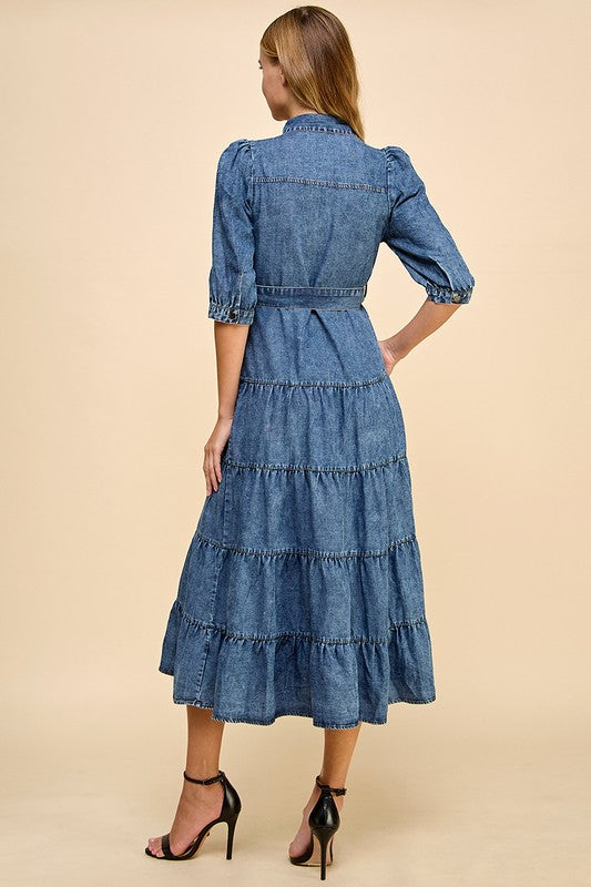 Denim Tiered Shirt Dress