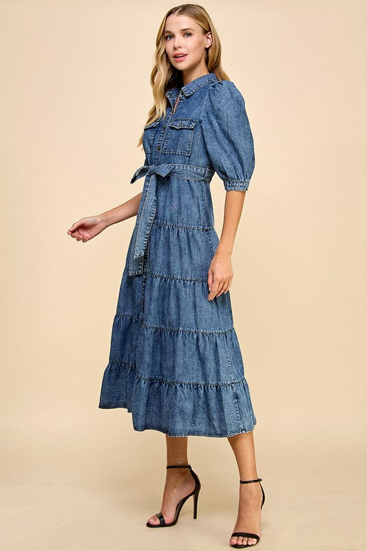 Denim Tiered Shirt Dress