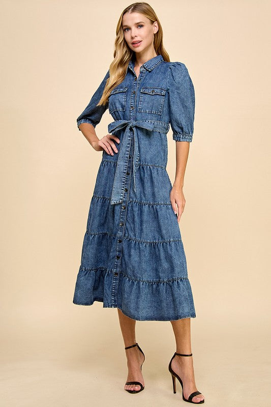 Denim Tiered Shirt Dress