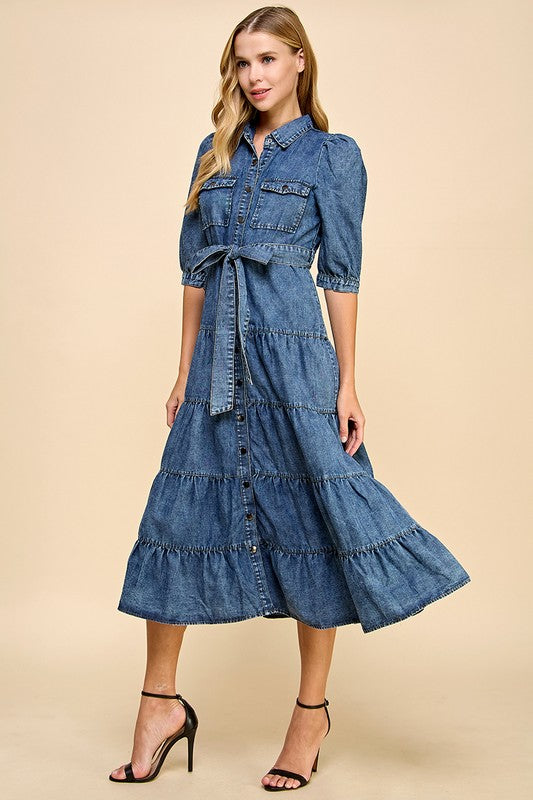 Denim Tiered Shirt Dress