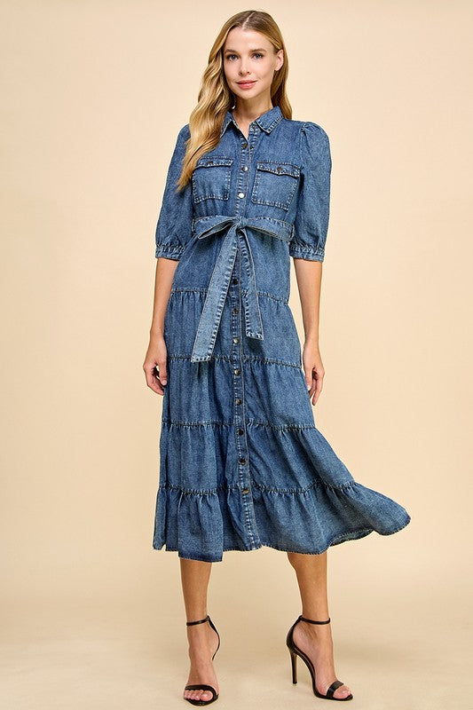 Denim Tiered Shirt Dress