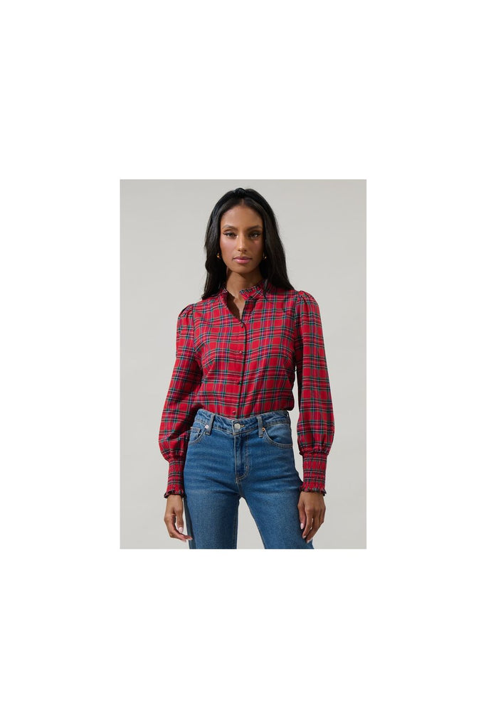 Chapman Plaid Split Neck Top