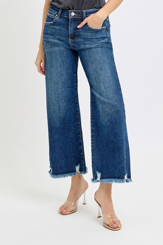 Mid Rise Crop Wide Leg Jeans