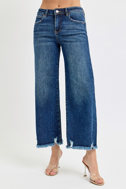 Mid Rise Crop Wide Leg Jeans