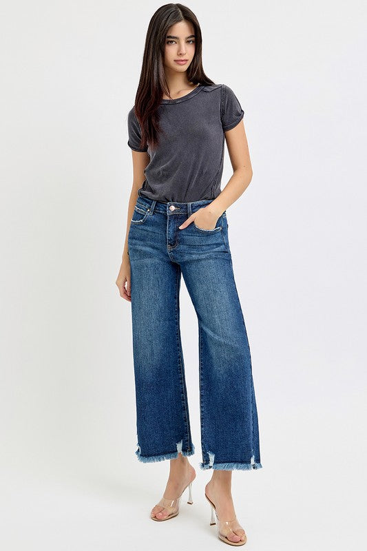 Mid Rise Crop Wide Leg Jeans