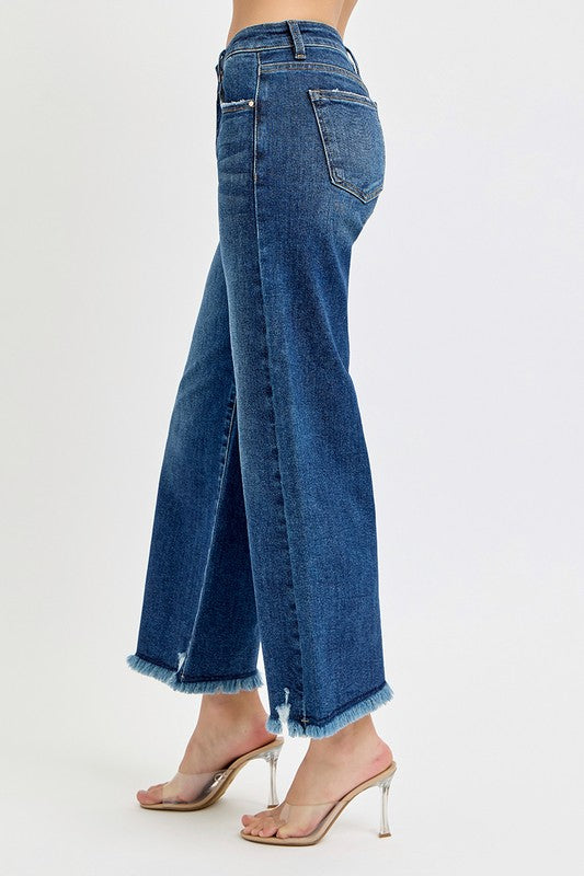 Mid Rise Crop Wide Leg Jeans