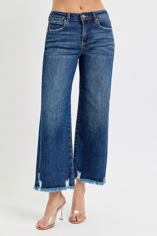 Mid Rise Crop Wide Leg Jeans