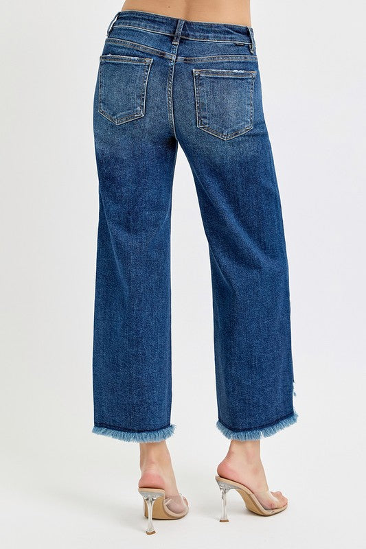 Mid Rise Crop Wide Leg Jeans