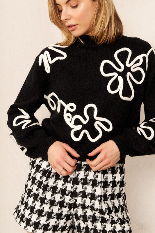 Black Floral Standout Sweater