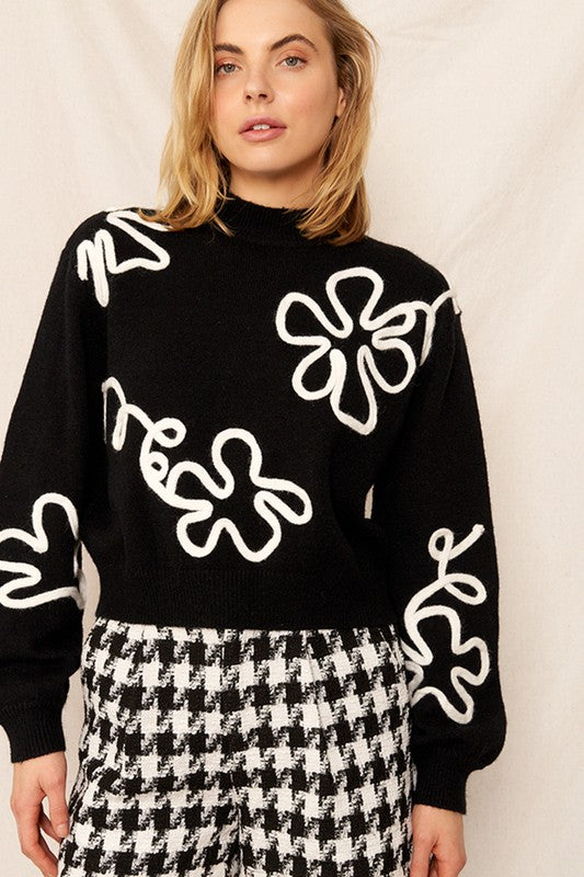 Black Floral Standout Sweater