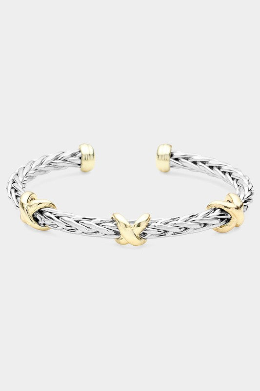 Pave X Metal Corded Bracelet