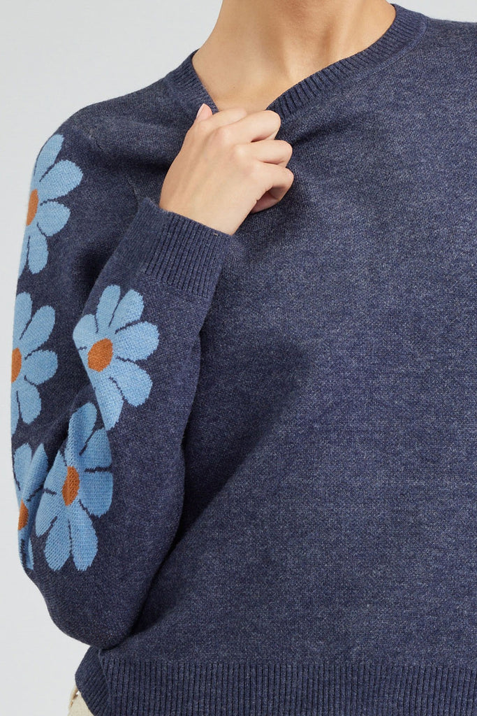 Navy Floral Sleeve Sweater