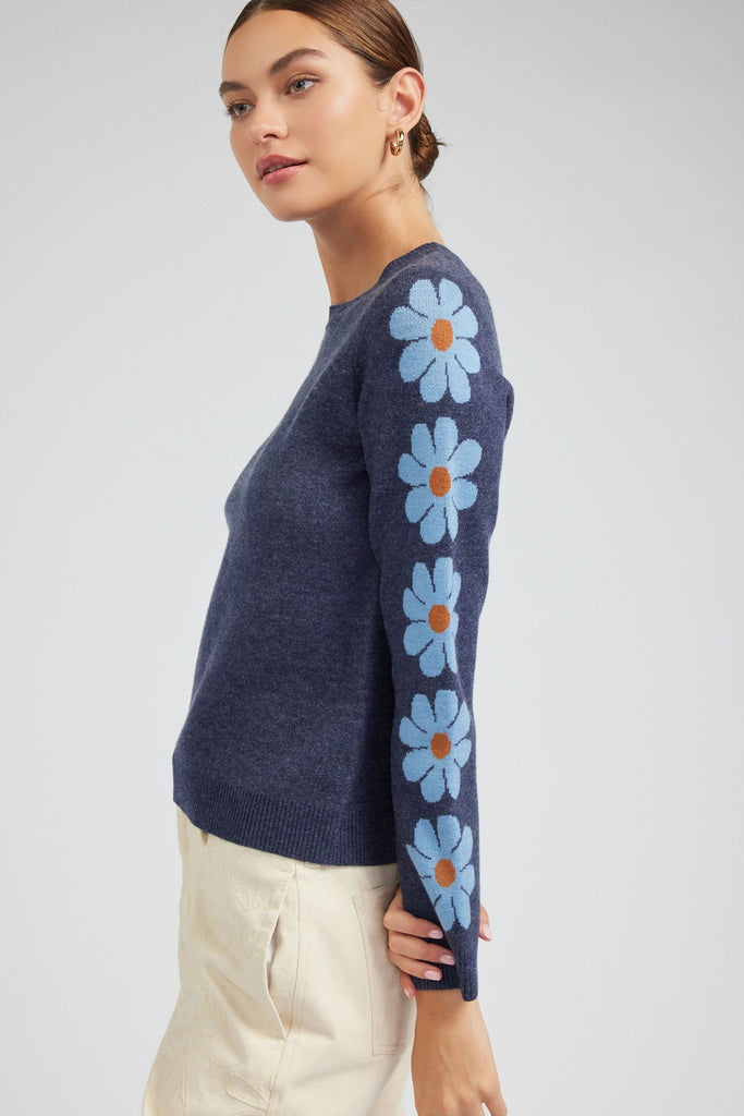 Navy Floral Sleeve Sweater