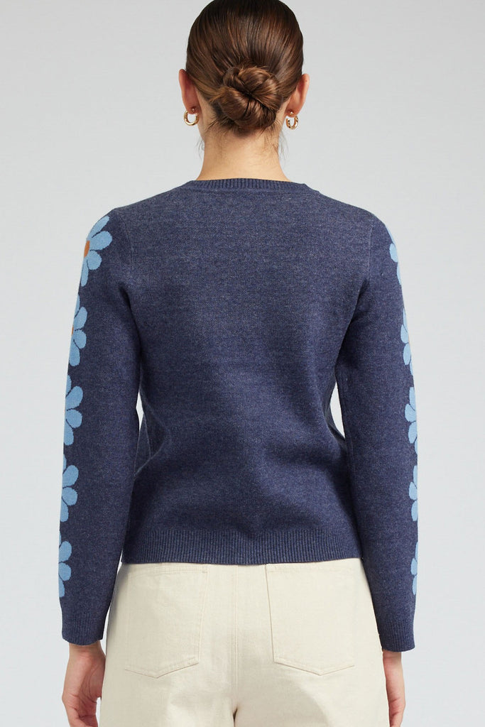 Navy Floral Sleeve Sweater