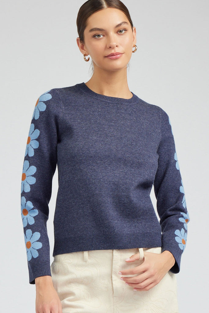 Navy Floral Sleeve Sweater