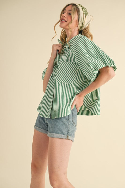 Striped Bubble Sleeve Top