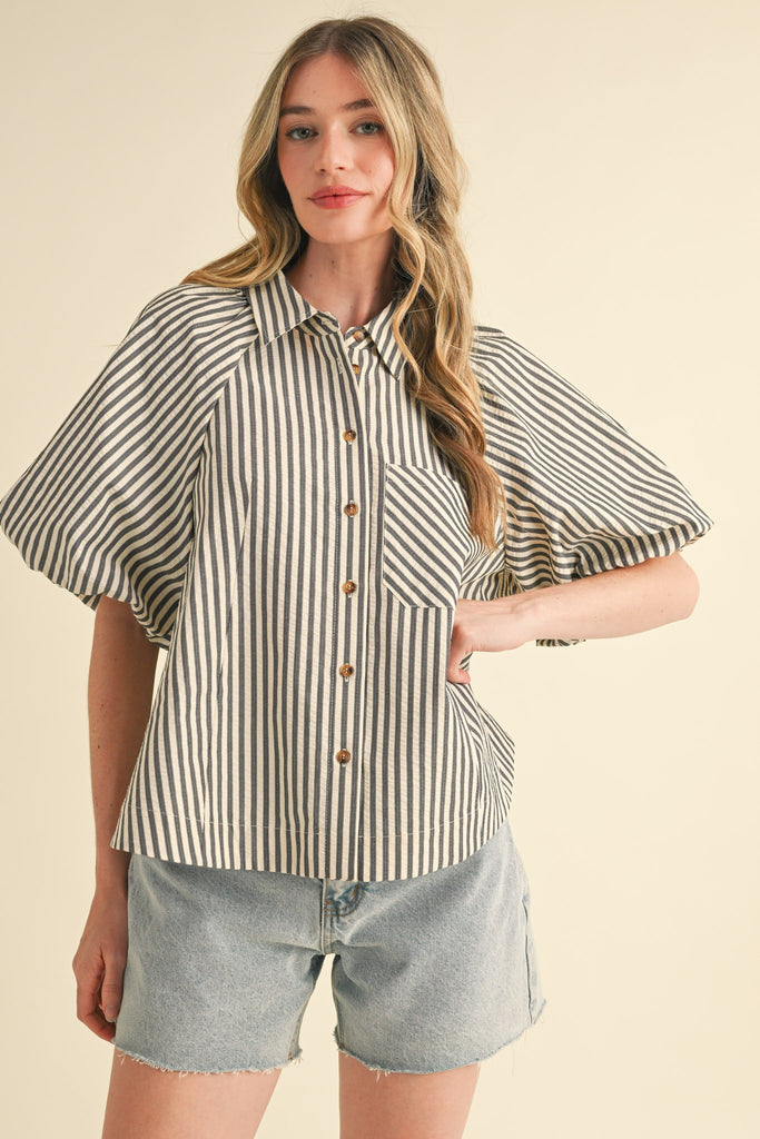 Striped Bubble Sleeve Top