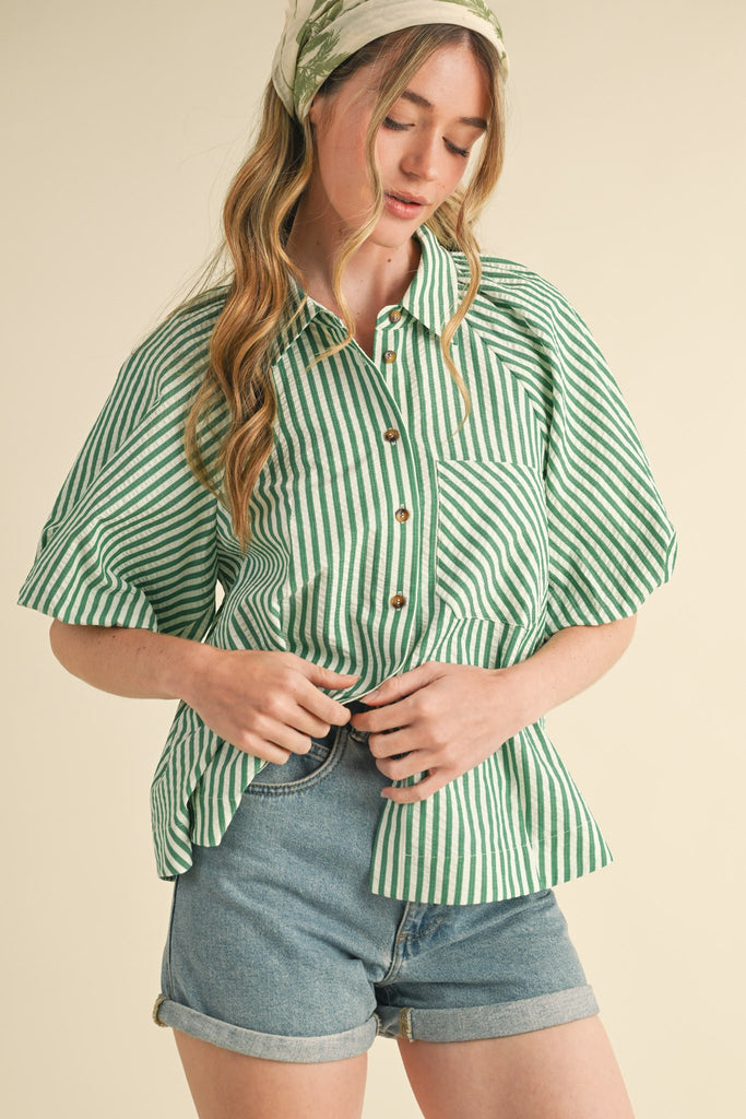 Striped Bubble Sleeve Top