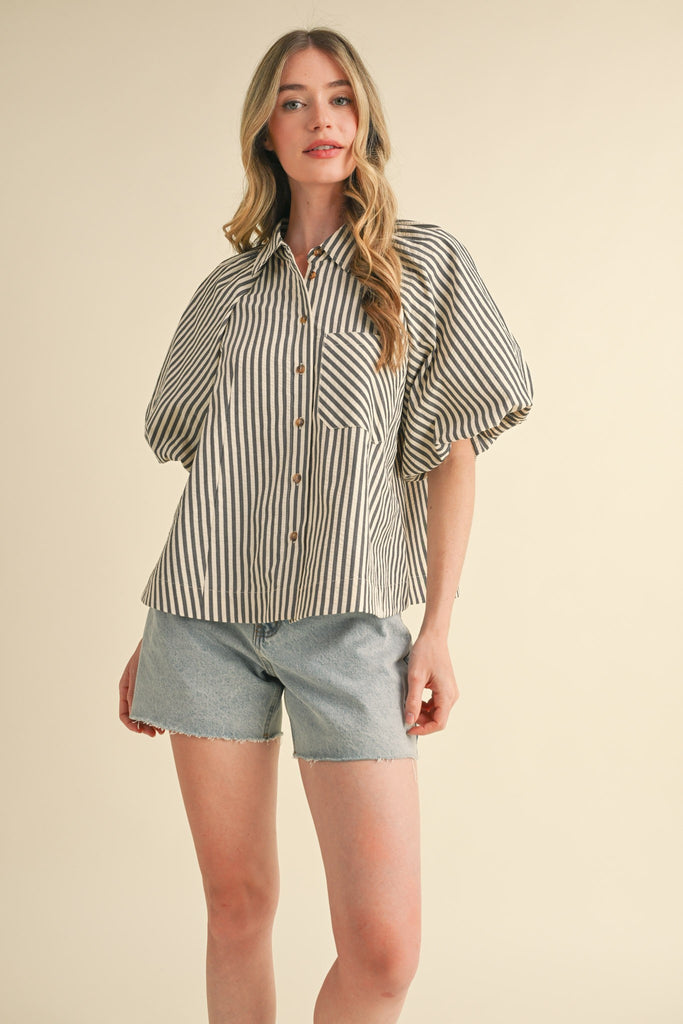 Striped Bubble Sleeve Top