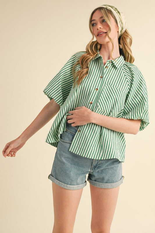 Striped Bubble Sleeve Top