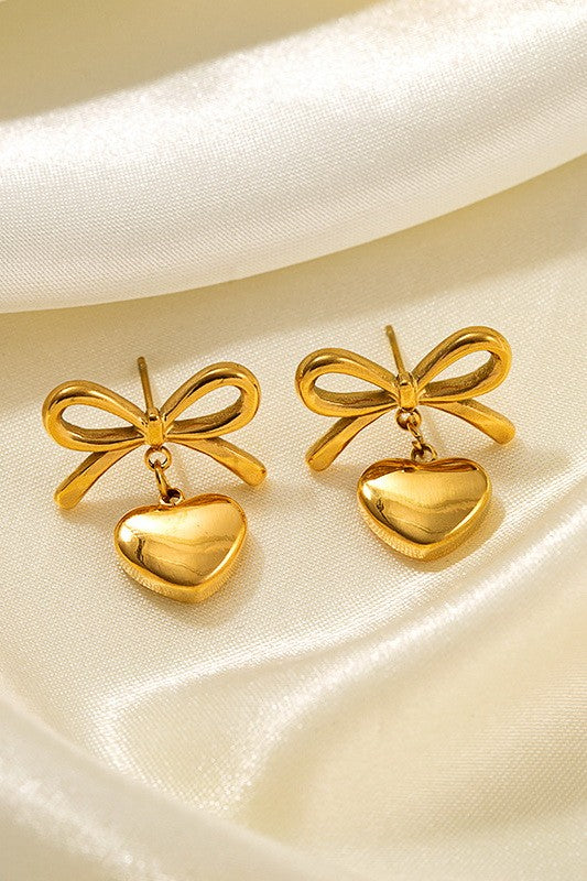 Gold Bow Heart Earrings