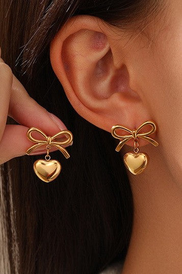 Gold Bow Heart Earrings