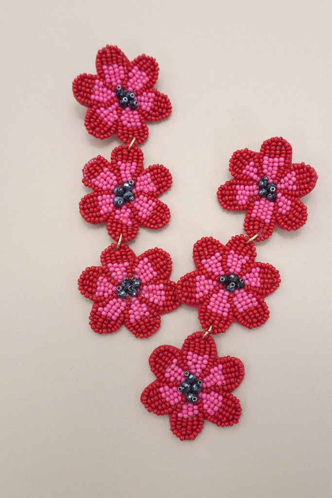 Triple Flower Seed Bead Earrings