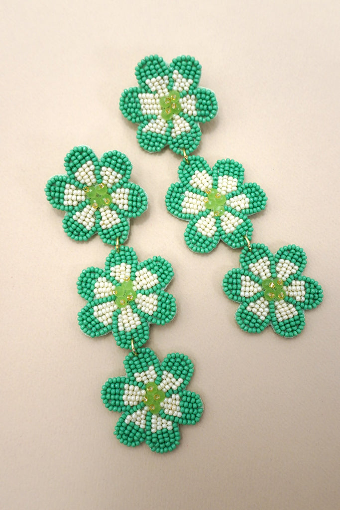 Triple Flower Seed Bead Earrings