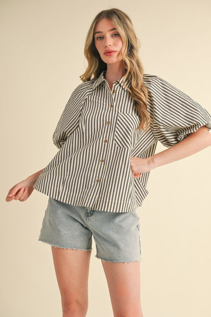 Striped Bubble Sleeve Top