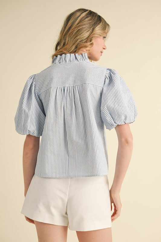 Chambray Ruffle Striped Top