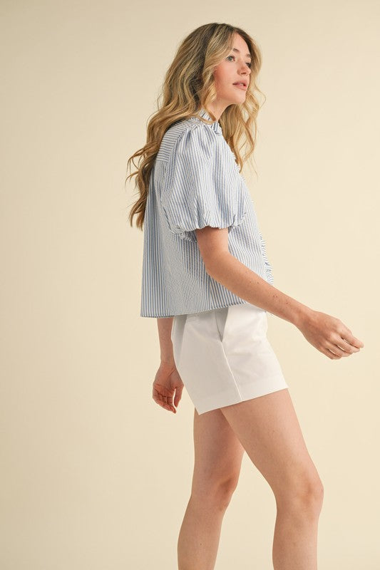 Chambray Ruffle Striped Top