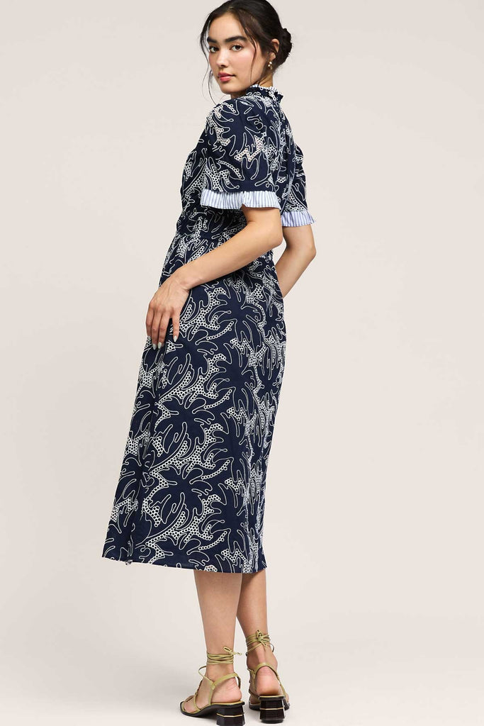 Navy Embroidered Tropical Dress