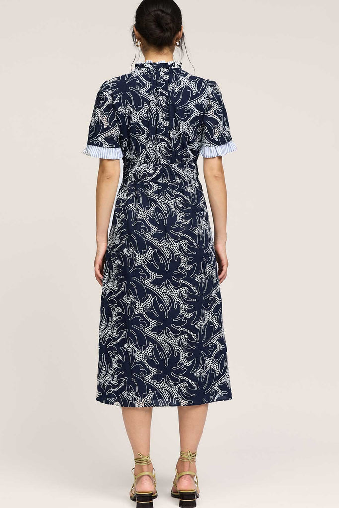 Navy Embroidered Tropical Dress