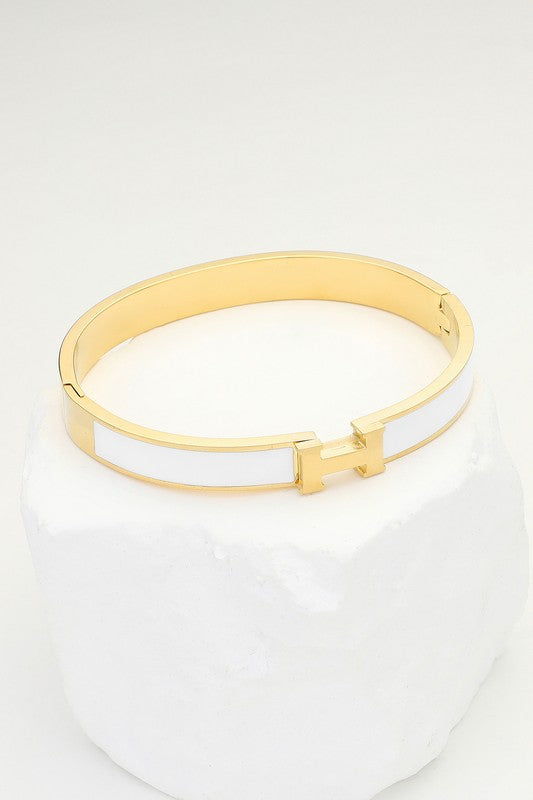 H Enamel Hinged Bracelet