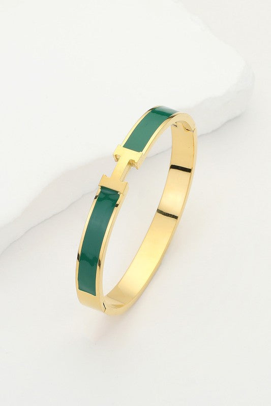 H Enamel Hinged Bracelet