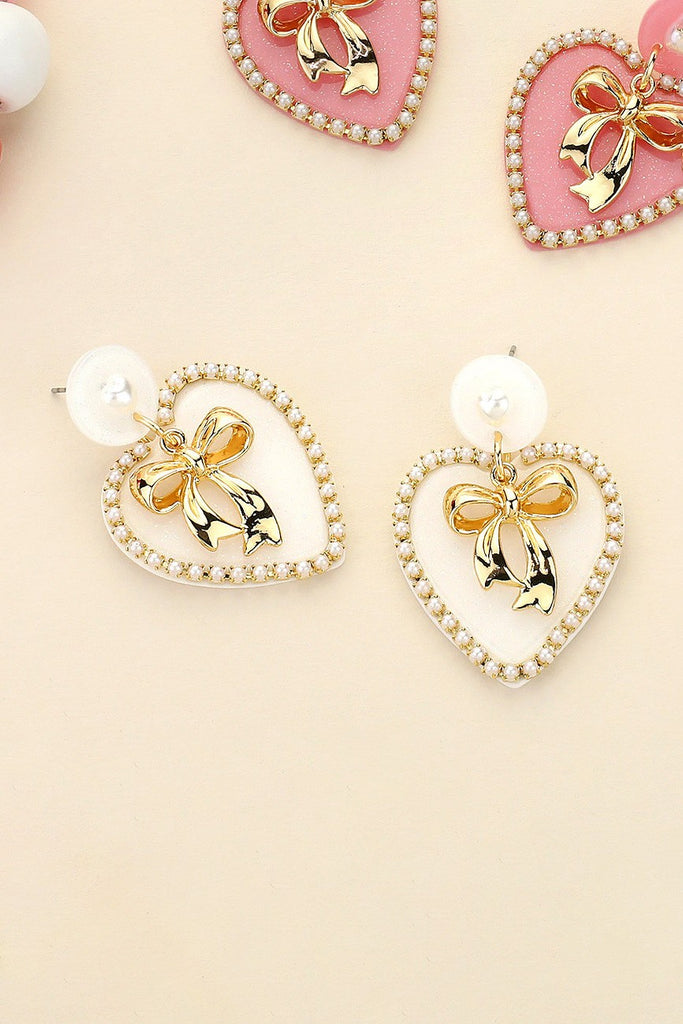 Resin Bow Heart Earrings