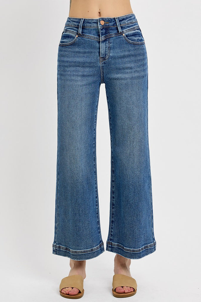 Front Yoke High Rise Wide Leg Crop Jeans