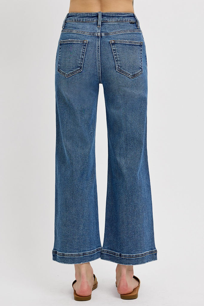 Front Yoke High Rise Wide Leg Crop Jeans