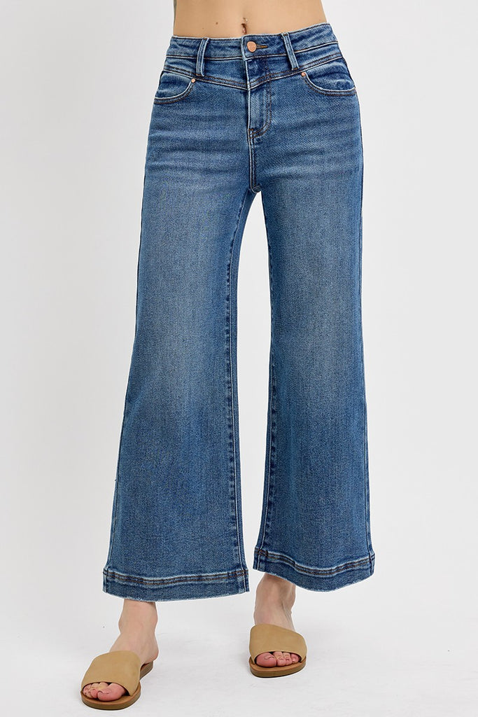 Front Yoke High Rise Wide Leg Crop Jeans