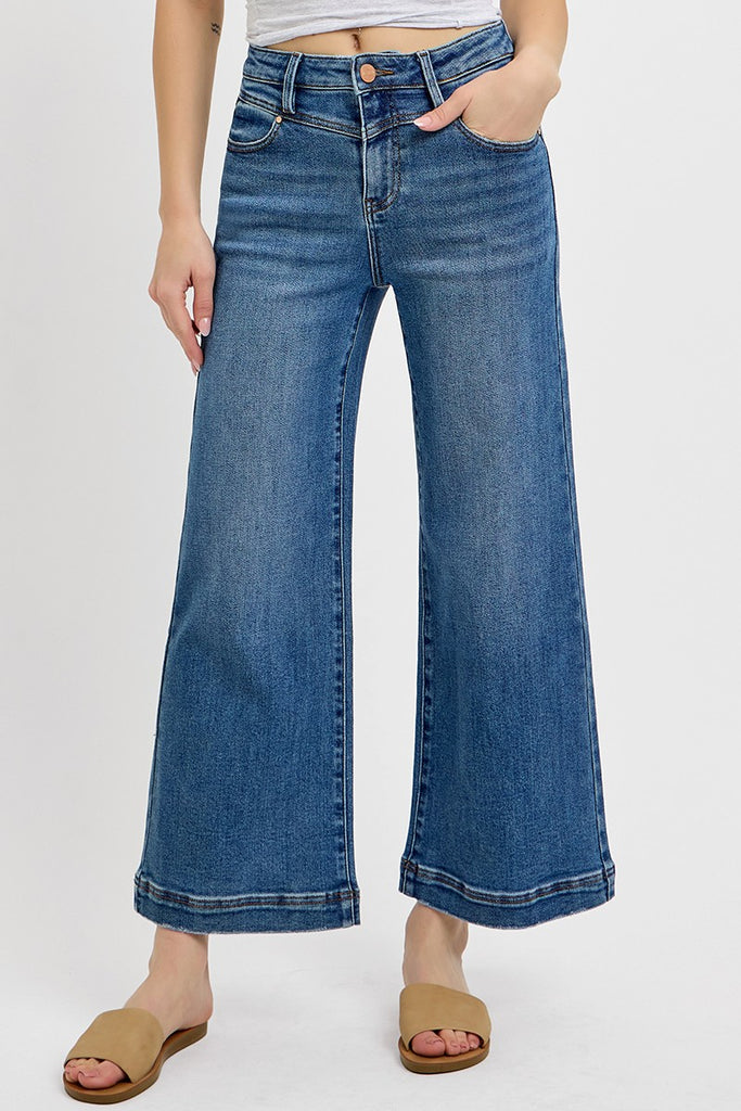 Front Yoke High Rise Wide Leg Crop Jeans