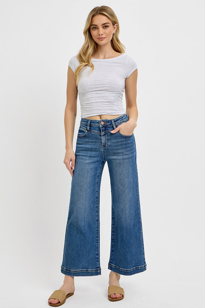 Front Yoke High Rise Wide Leg Crop Jeans